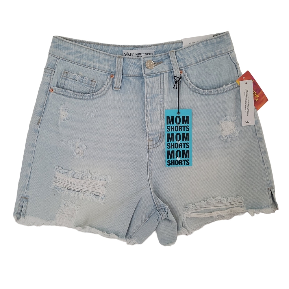 YMI Shorts Junior Womens 7/28 Light Blue Mom Fit Shorts High Rise Brand NWT